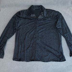 Vintage Style Black Velvet Burnout Filigree Button Down Blouse